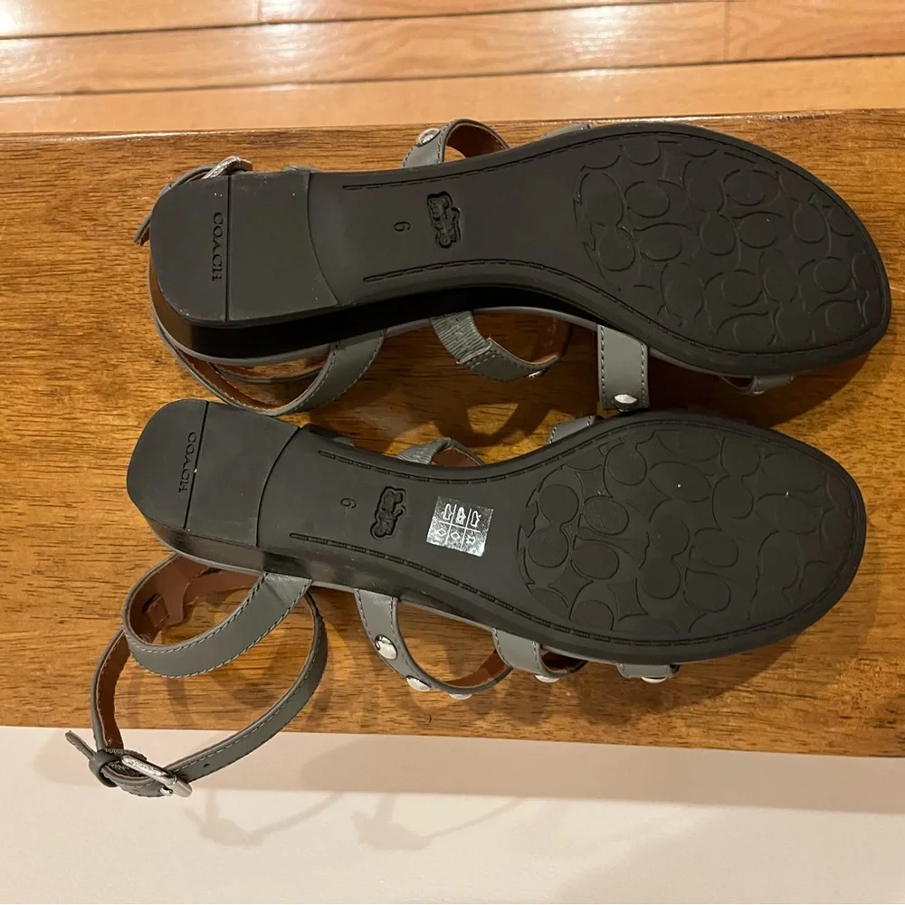 Coach Never Worn grey studded ankle strap sandal. Low wedge 1 inch heel - Picture 5 of 5